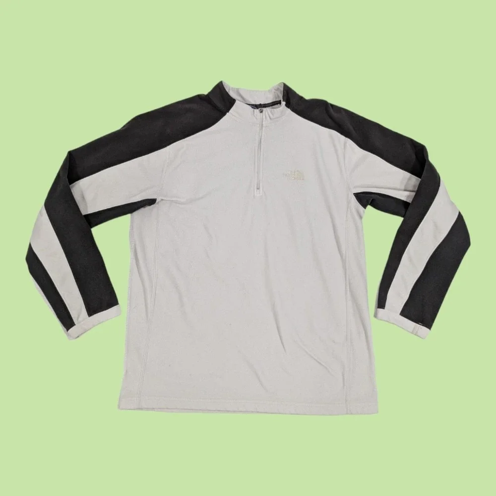 The North Face TKA 100 Jacket M White GRAY 1/4‎ Zip Pullover Fleece Lightweight